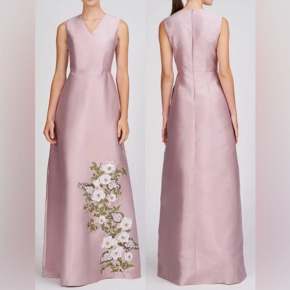 NEW Kay Unger Aurelia Floral Sleeveless Taffeta Wood Rose Gown sz 12